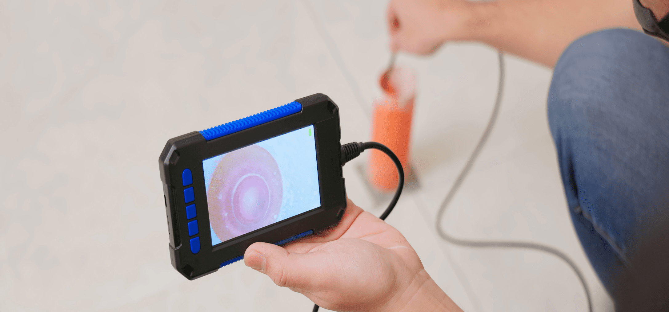 Inspection camera showing inside a pipe