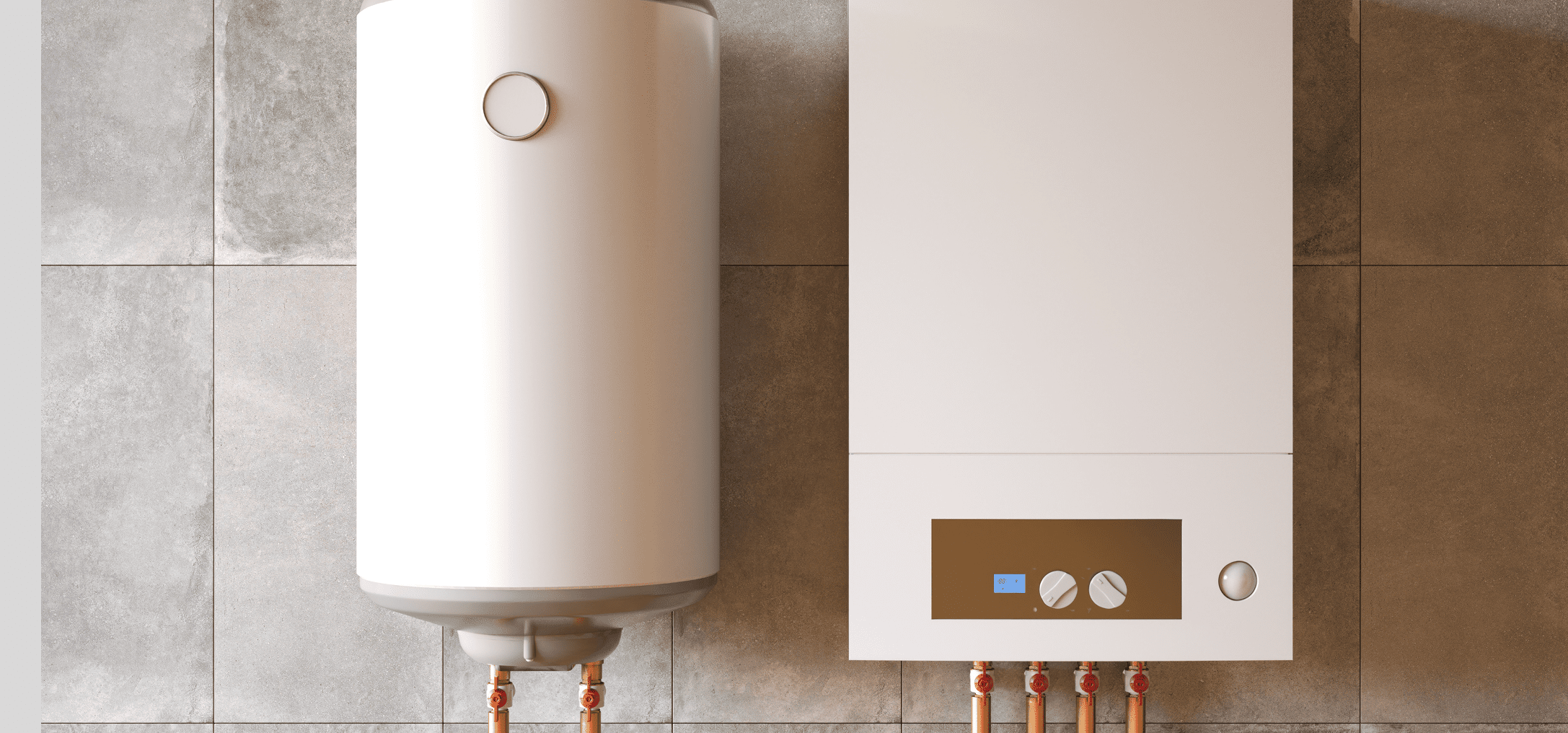 Water heaters on tiled wall