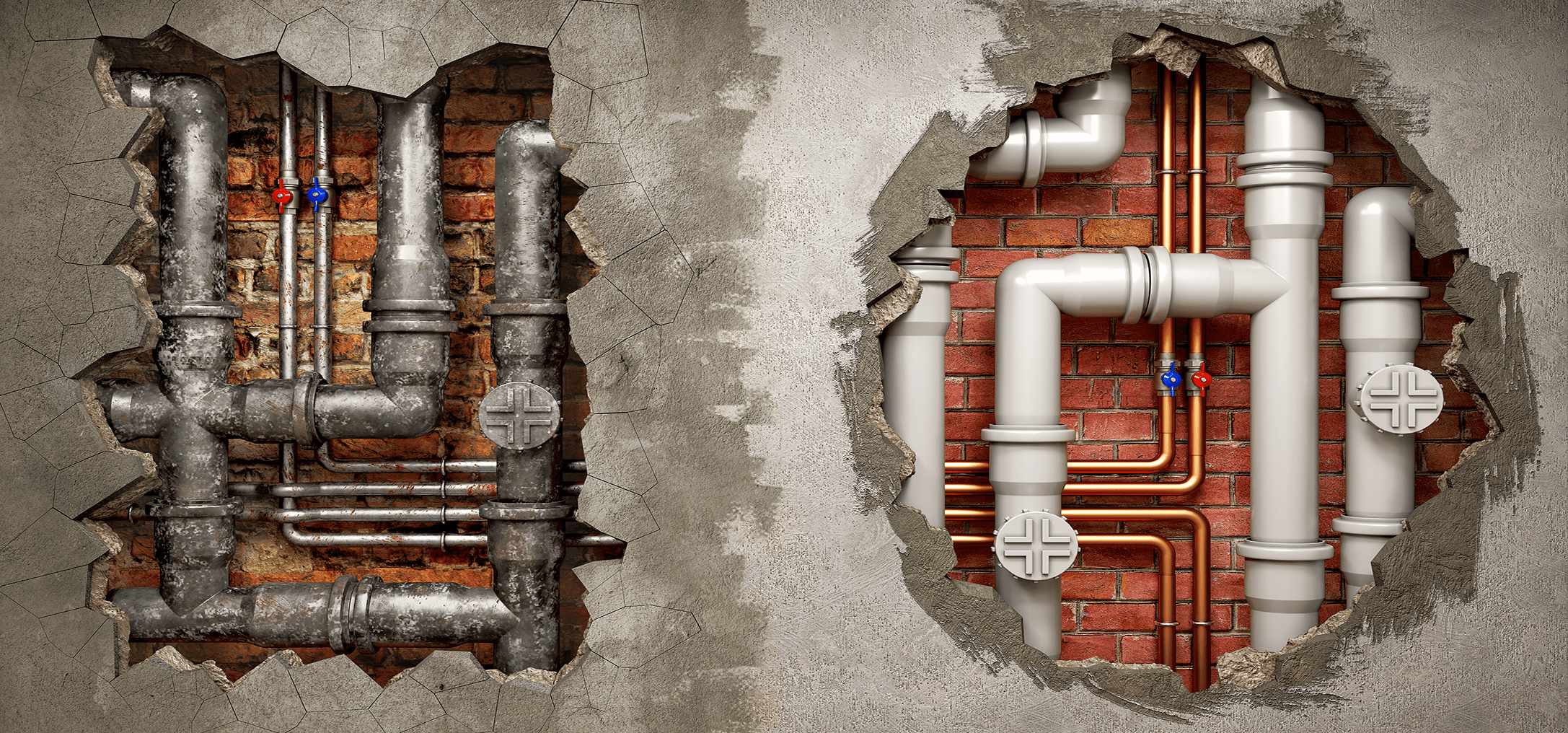 Exposed pipes behind a wall